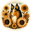 Whimsical Collie with Sunflower Frame