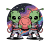 Utomjordisk astronaut kramar kosmisk boll