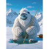 Yeti fishing on frozen glowing lake