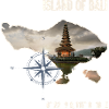 Bali ø-omrids med tempel og kompas