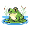 Charming frog on water lily