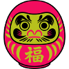 Farbige Daruma mit Glückssymbolen
