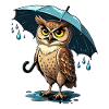 Powerful owl rain with umbrella