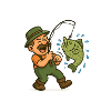 Funny fisherman with fish motif