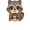 Cuddly raccoon with coffee cup