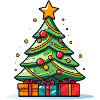 Lebendiger Weihnachtsbaum mit Geschenkpracht