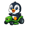 Cute Penguin Lawnmower Gardening Cartoon