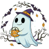 Whimsical Halloween Ghost with Pumpkin