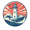 Lighthouse and sea waves illustration