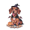 Scary Halloween dachshund with wizard hat