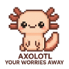 Pixel art axolotl with joke text