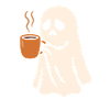 Scary ghost with coffee cup