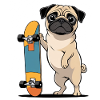 Pug with Skateboard Illustration