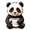 Cuddly panda with coffee cup