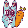 Blue doodle rabbit with carrot