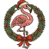 Festlicher Flamingo mit Weihnachtskranz