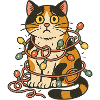 Gatto calico stravagante con luci festive