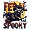 Feral and Spooky - Raccoon on broomstick