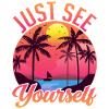 Sunset with palm trees and sailboat