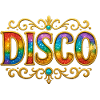 Buntes Disco-Motiv mit Goldrahmen