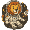 Lion in astronaut costume with rocket