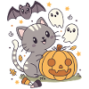 Halloween Kawaii Design Cat Pumpkin Ghosts