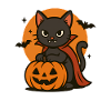 Halloween cat with pumpkin and bats
