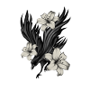 Black raven with white lilies
