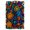 Bunte Digitale Kunst mit Bitcoin Motiven