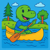 Little dinosaur in a canoe