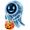 Robot Ghost with Pumpkin Bucket