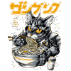 Cyber cat eating ramen