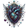 Coeur steampunk avec ailes et cristaux