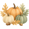 Citrouilles, feuilles de chêne et glands