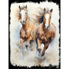 Chevaux sauvages au galop, aquarelle, plage