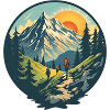 Mountain hikers at sunset