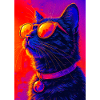 Vibrant Neon Cat with Sunglasses