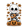 Cute pumpkin skeleton with guitar