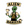 Alien Barista Coffee Illustration