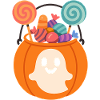 Pumpkin with candy and ghost motifs