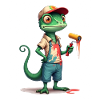 Chameleon painter cartoon with paint roller