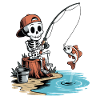 Skeleton fishing with fish on hook