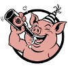 Cochon avec bouteille de célébration