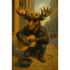Elch-Straßenmusiker mit Sonnenblumen und Sonnenbrille