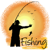 Evening fishing with sunset silhouette