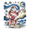 Dog with guitar under starry sky