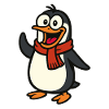 Playful penguin with red scarf