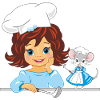 Smiling girl cook and cute chef mouse