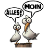 Humorous seagulls with sayings Moin