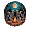 Skeleton Camper Hiker Bonfire Halloween Camping